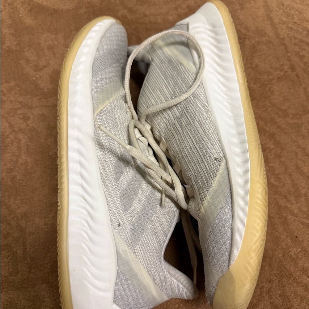 White and Tan Athletic Sneakers
